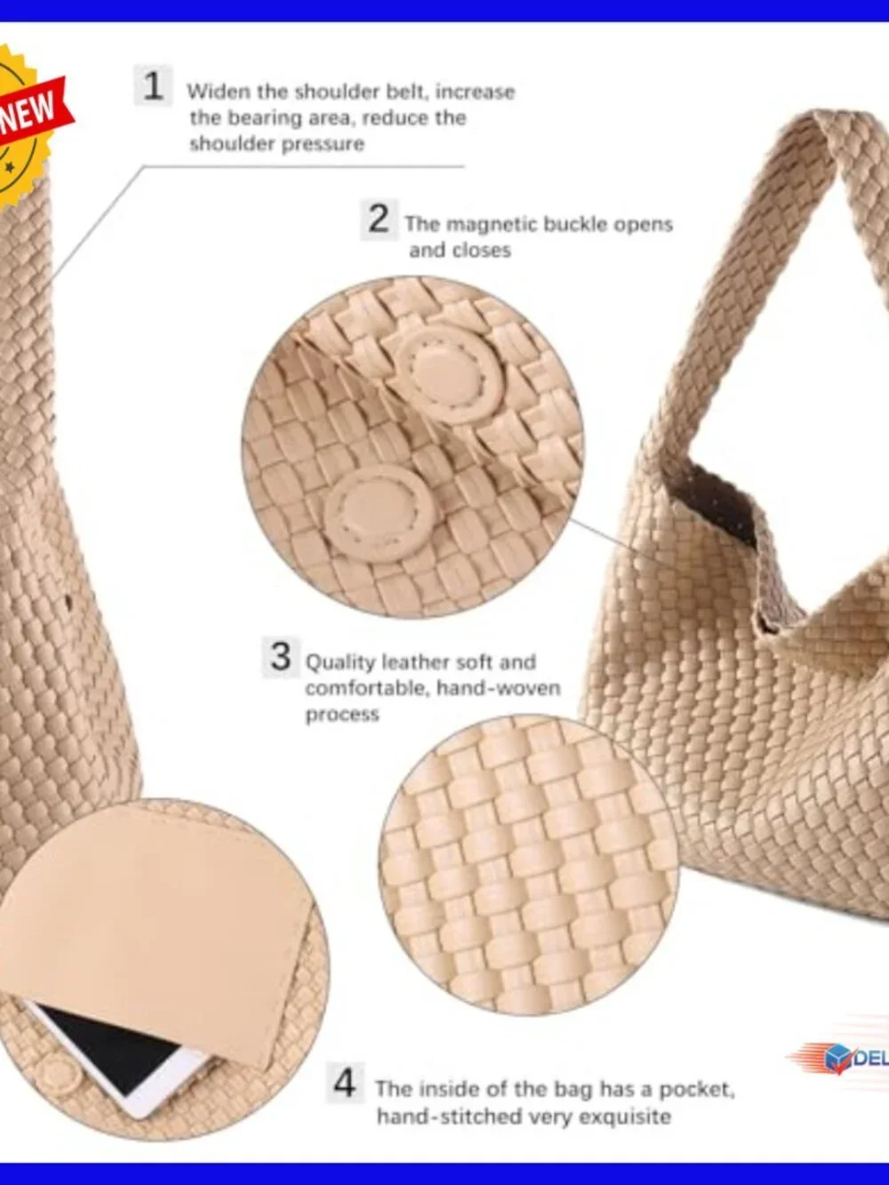 Large Vegan Leather Woven Hobo Tote Bag with Clutch and Wide Shoulder Strap
